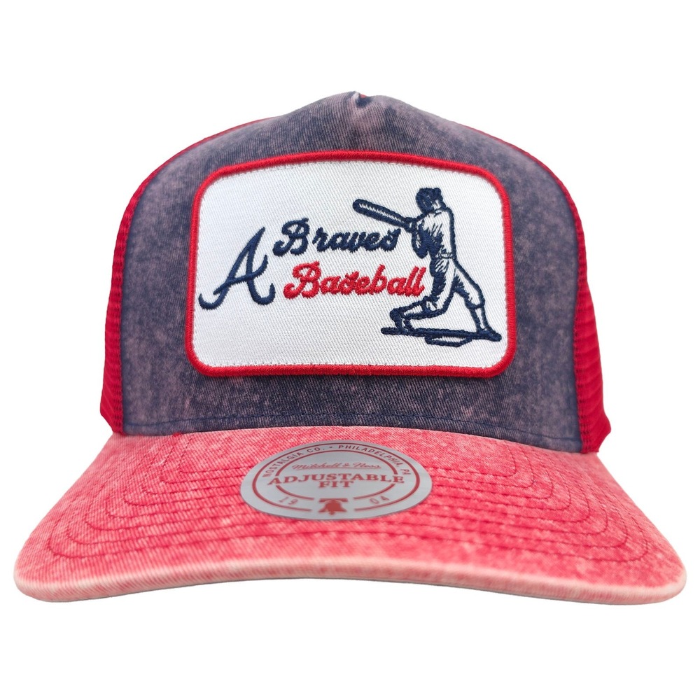 Atlanta Braves Mitchell & Ness MLB Trucker Hat Cap 3D Patch Acid Wash Fabric NWT